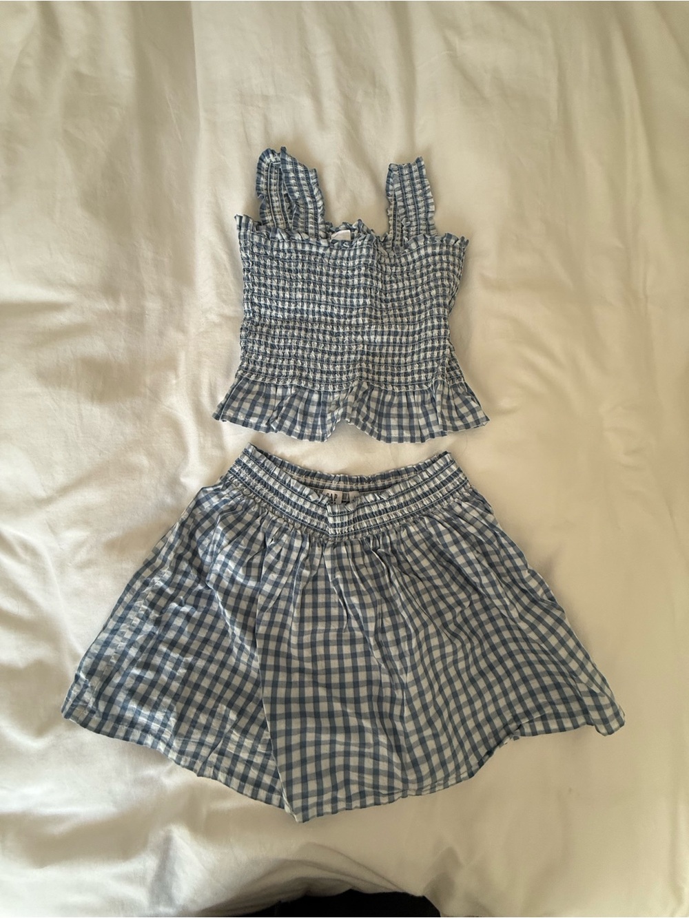 GAP Blue and White Gingham Smocked Tank & Skirt Set - Kids
